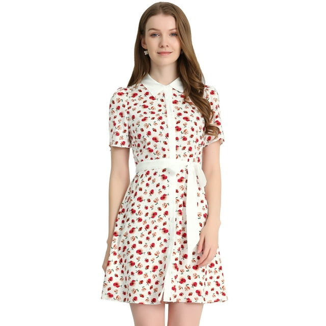INSPIRE CHIC Robe Chemise à Manches Courtes avec Ceinture et Col Contrasté pour Femmes