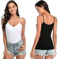 thumbnail image 3 of Women's V Neck Camisole with Shelf Bra Adjustable Straps Cotton Bras 2 Pack Bras, 3 of 6