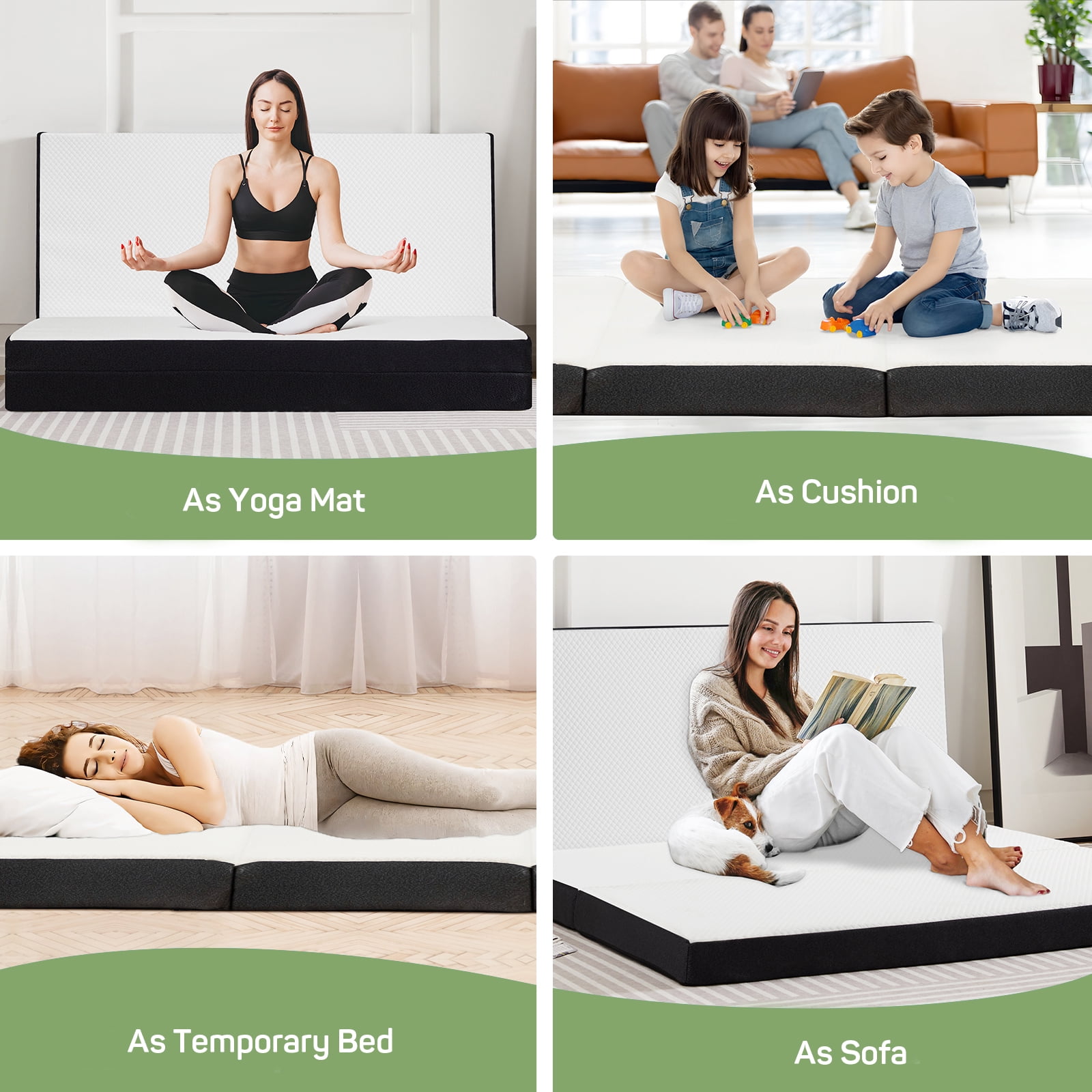 4 inch Foldable Memory Foam Mattress Full Size, CertiPUR-US Certified - Tri-Fold Design with Removable Cover