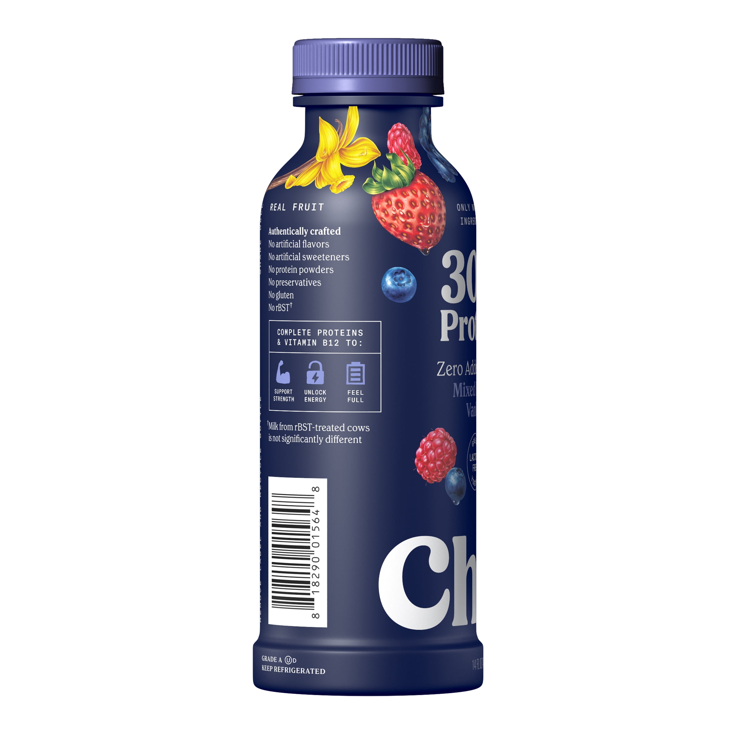 Chobani 30G Protein Low-Fat Greek Yogurt Drink, Mixed Berry Vanilla, 14 fl oz Bottle, Liquid Form