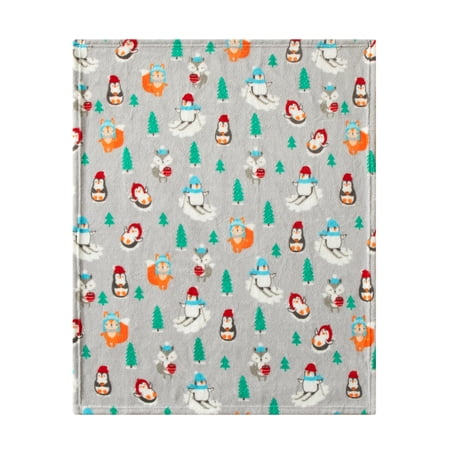 Parent's Choice 30" x 36" Penguin Plush Baby Blanket, Grey