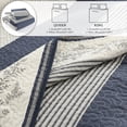 thumbnail image 4 of Y-PLWOMEN Cotton Quilt Set Queen Size, Queen Quilt Bedding Set Bedspreads, Floral Striped Quilt, Lightweight Quilted Comforter for Queen Bed, Navy/White/Light Gray, All Season, 3 Pieces, 4 of 8
