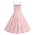thumbnail image 5 of MOJOGO Women's Fit And Flare Dresses Sweetheart Cherry Print Midi Dress Flowy Smocked Waist Swing Dresses Summer Vintage Vacation Outfits Pink L, 5 of 9
