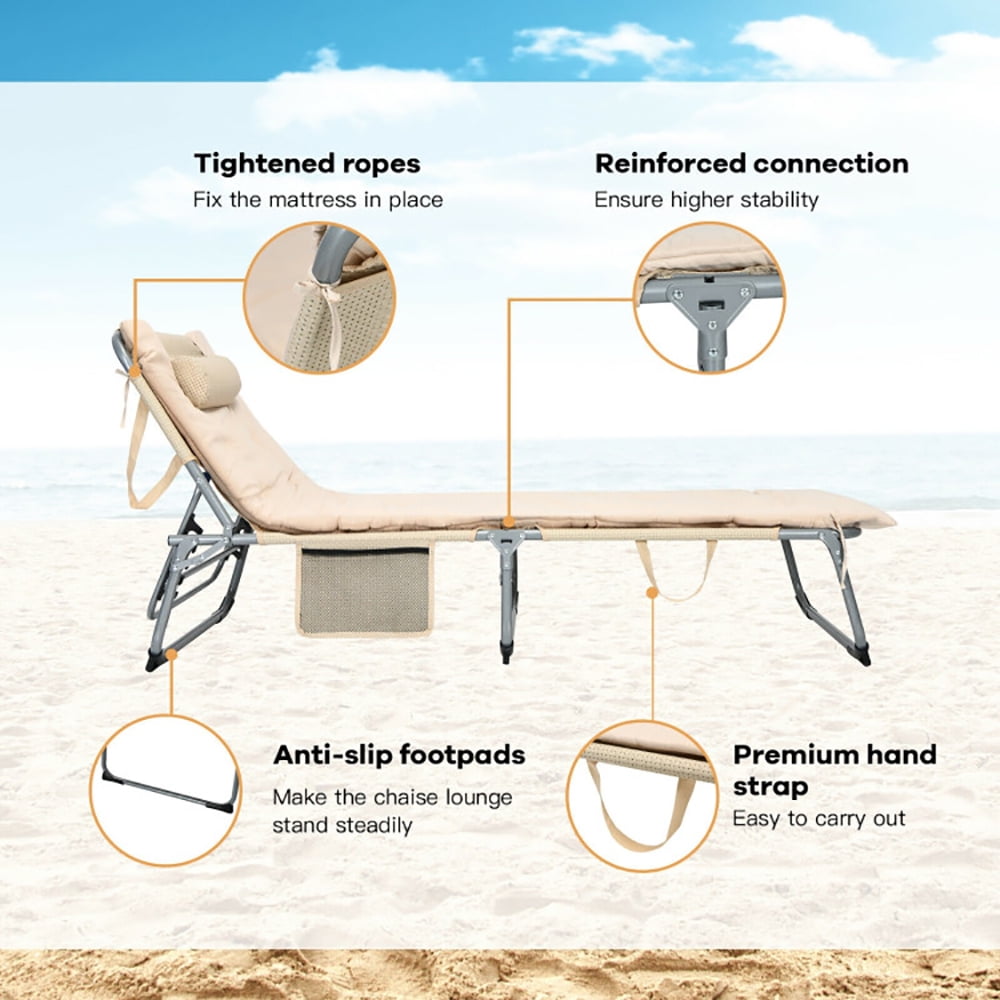 Aimee Lii 4-Fold Oversize Padded Folding Lounge Chair with Removable Soft Mattress, Patio Loungers, Beige Aimee Lii 4-Fold Oversize Padded Folding Lounge Chair with Removable Soft Mattress, Patio Loungers, Beige