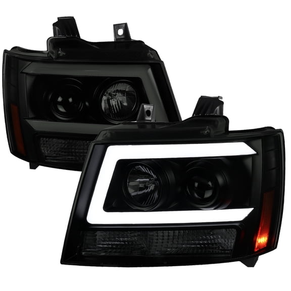 LED C-Bar Projector Headlights -RS (Black Housing/Smoke Lens) Made for and Compatible with 2007-2013 Chevrolet Avalanche/ 2007-2014 Tahoe Suburban