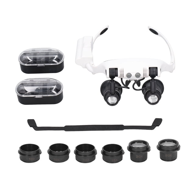 Head Magnifying Glass 10x 15x 20x 25x Hands Free Magnifier with 2 LED Lights Watch Repair Tool