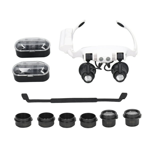 Lupa de cabeza 10x, 15x, 20x y 25x, manos libres con 2 luces LED, herramienta para reparación de relojes