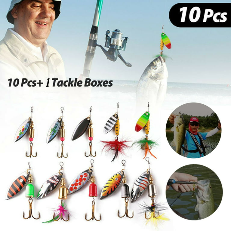 LELINTA 10pcs Fishing Lure Spinnerbait, Bass Trout Salmon Hard Metal  Spinner Baits Kit Fishing Lures Kit with 1 Tackle Boxes