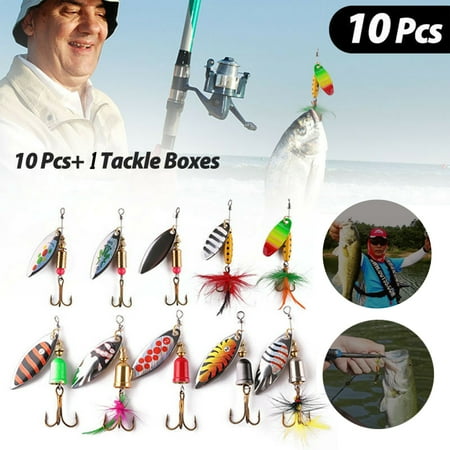 LELINTA Fishing Lures Kit Fishing Lures Set Bait Spoon Lure for Crappie Perch Feathered Tail Lure including Treble Hooks Assorted Inline Spinner Baits