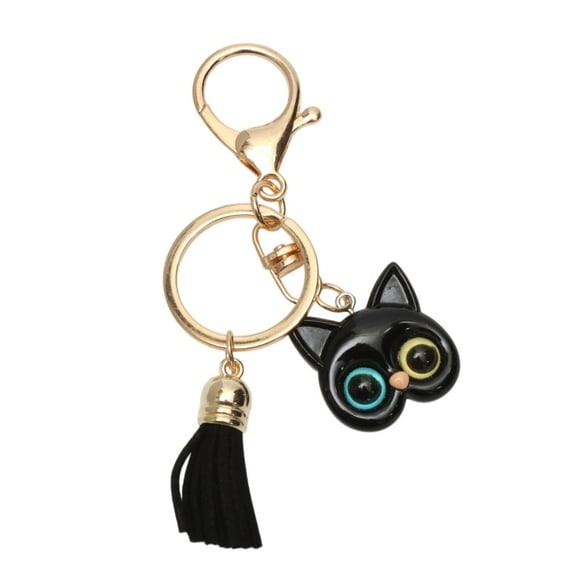 Unique Bargains 1 Pc Fashionable Cat Handbag Charm Decorative Keychain Black Gold Tone