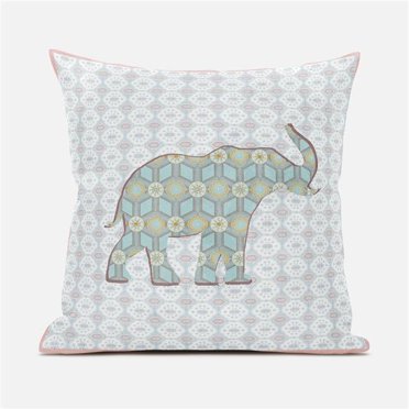 Elephant Silhouette Duo Throw Pillow with Removable Cover in White Pink Green 20x20