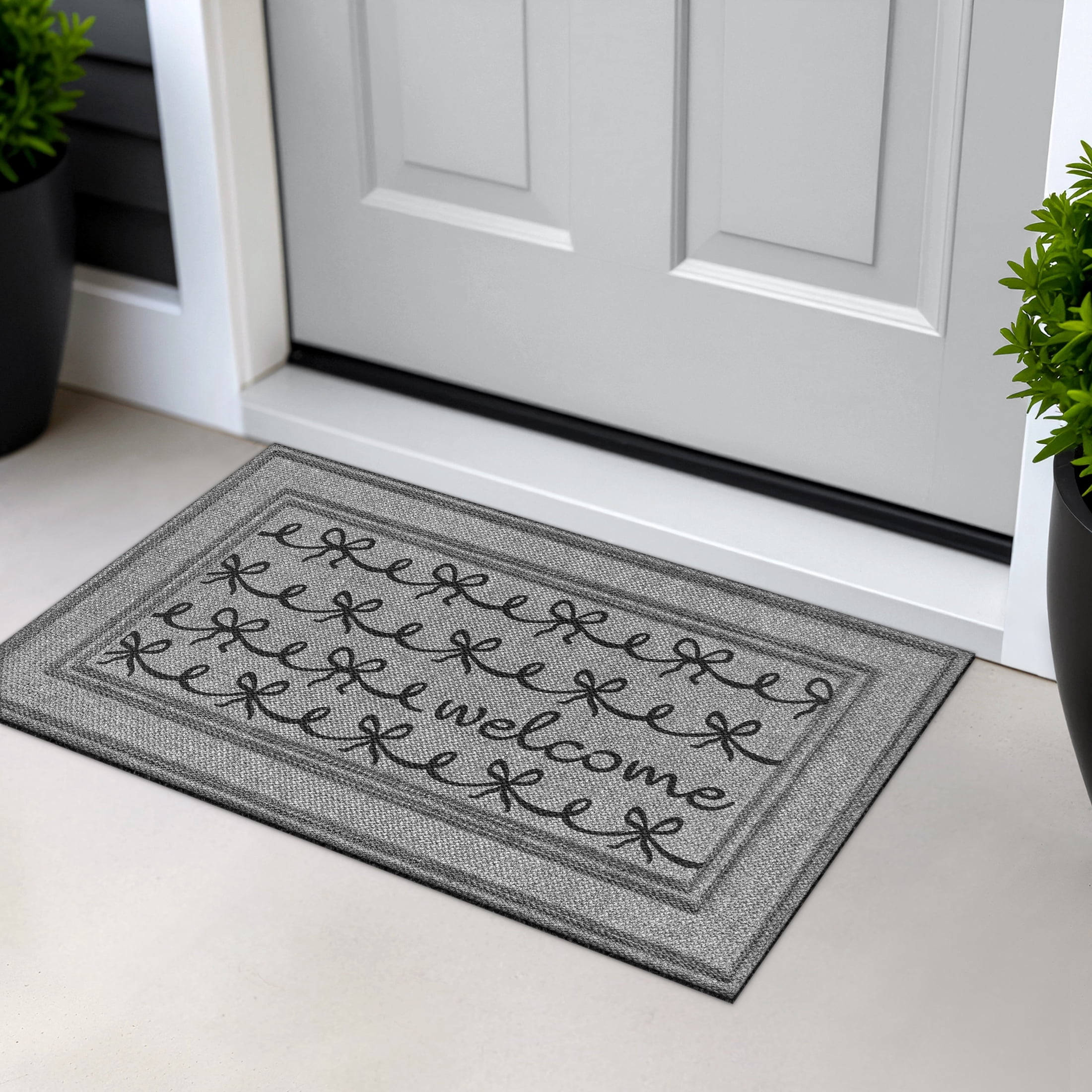 Welcome Bows, Apache Mills Gray 18x30 Indoor Outdoor Entrance Doormat