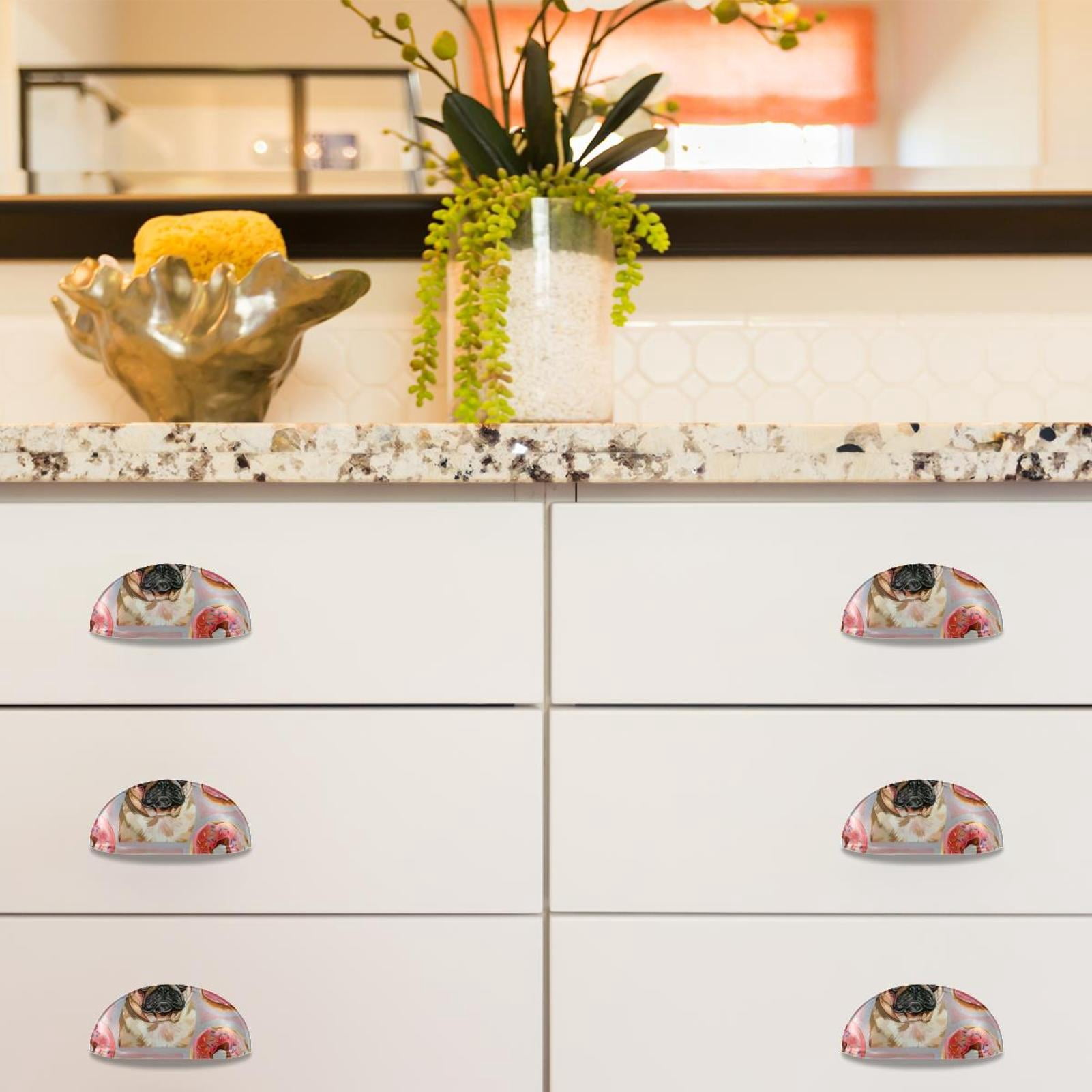PhooArto 6 Pcs Cup Drawer Pulls, Cute Pug Dog and Pink Donuts Shell Shape Handles Cabinet Knobs for Dresser Cupboard Closet Wardrobe with Screws