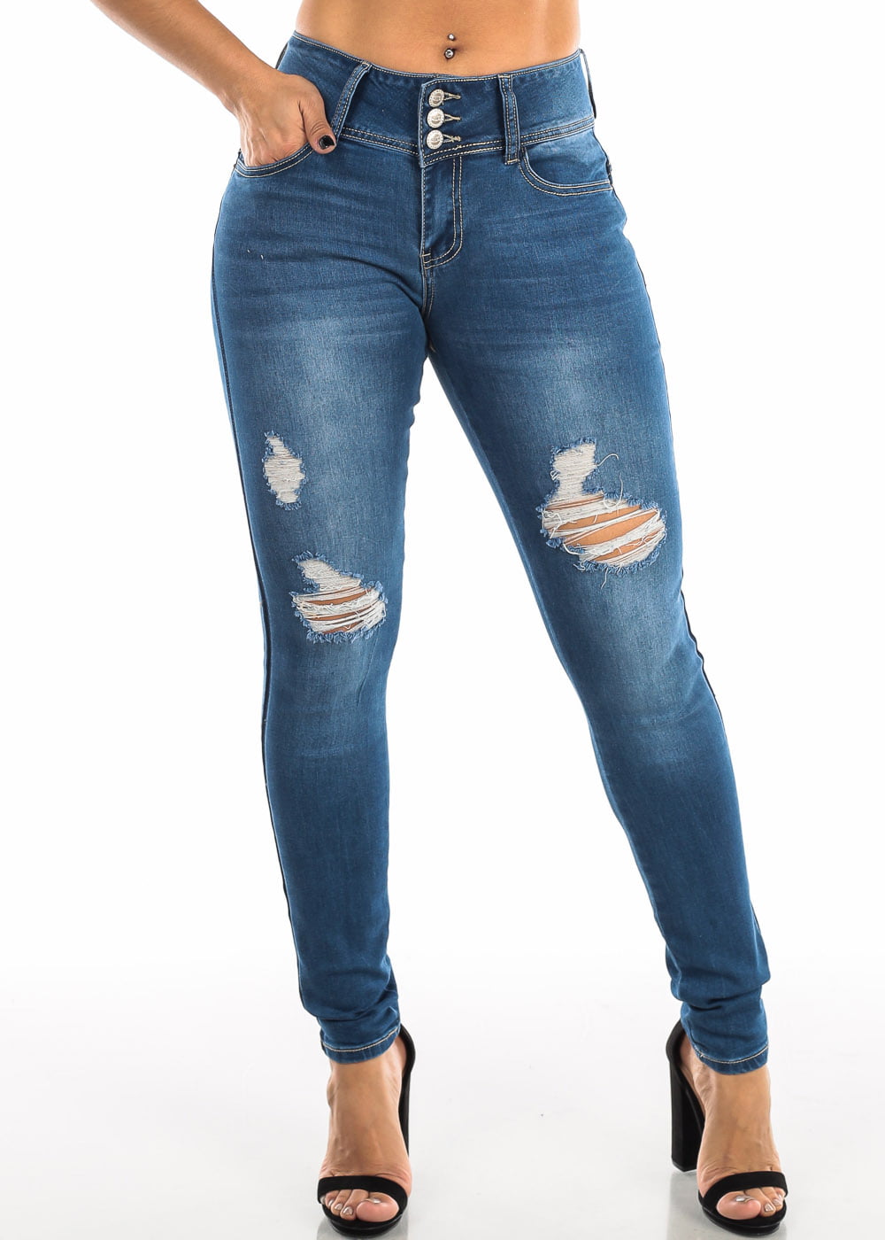 Moda Xpress - Womens Skinny Jeans BUTT LIFTING Levanta Cola Mid Rise ...