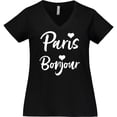 thumbnail image 3 of Inktastic Paris Bonjour with Hearts in White Text Women's Plus Size V-Neck T-Shirt, 3 of 5