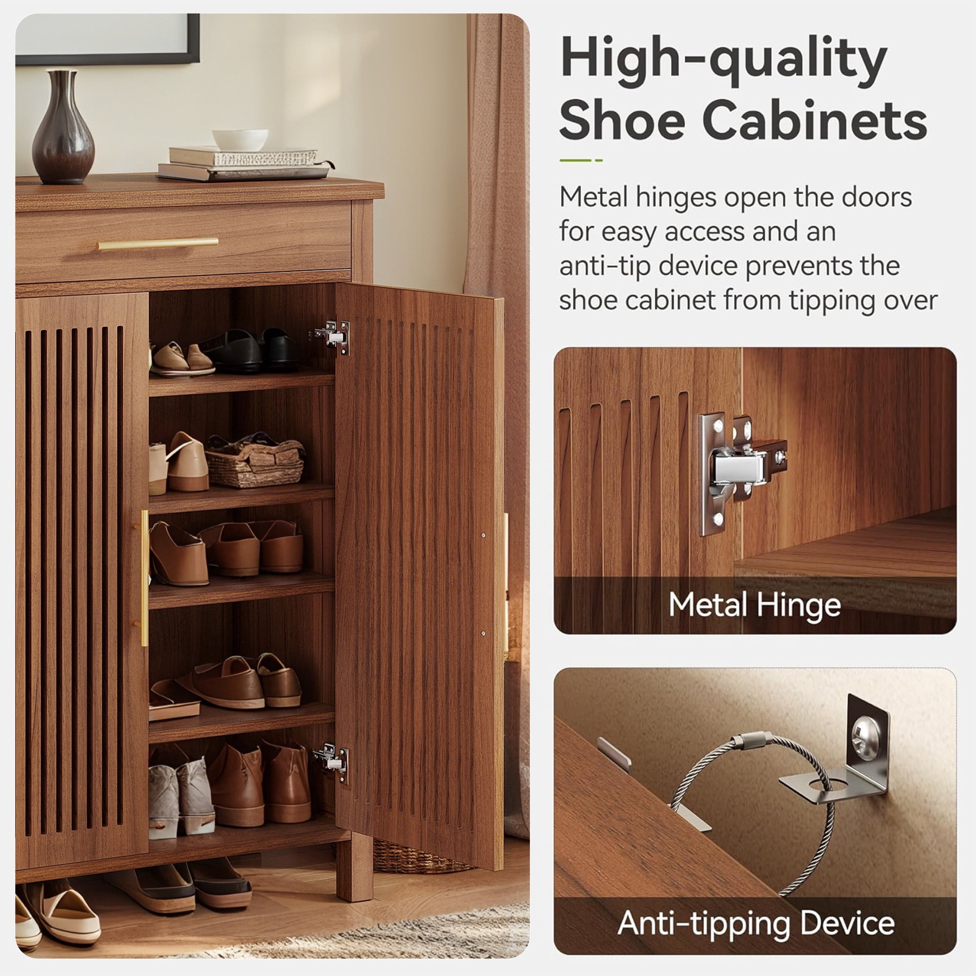 MAYEERTY 5-Tier Freestanding Shoe Cabinet, Adjustable Shelves Shoe Rack Organizer
