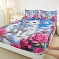thumbnail image 3 of Castle Fairy Kids Teens Girls Kawaii Bow White Cat Twin Sheet Sets 3pcs,Pink Floral Rose Twin Fitted Sheet Microfiber,Starry Sky Breathable Flat Sheet,Microfiber Bedroom Decor, 3 of 7