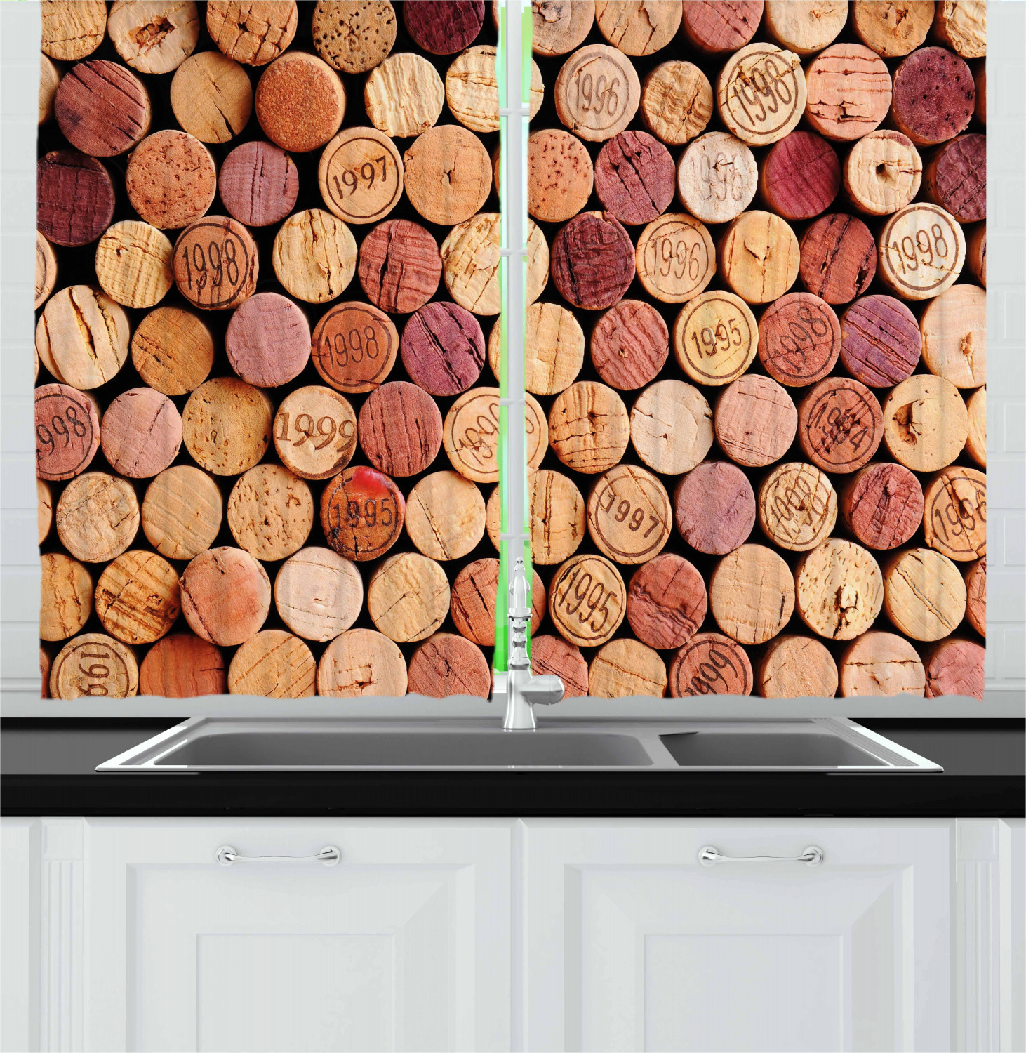 Wine Curtains 2 Panels Set, Random Selection of Used Wine Corks Vintage