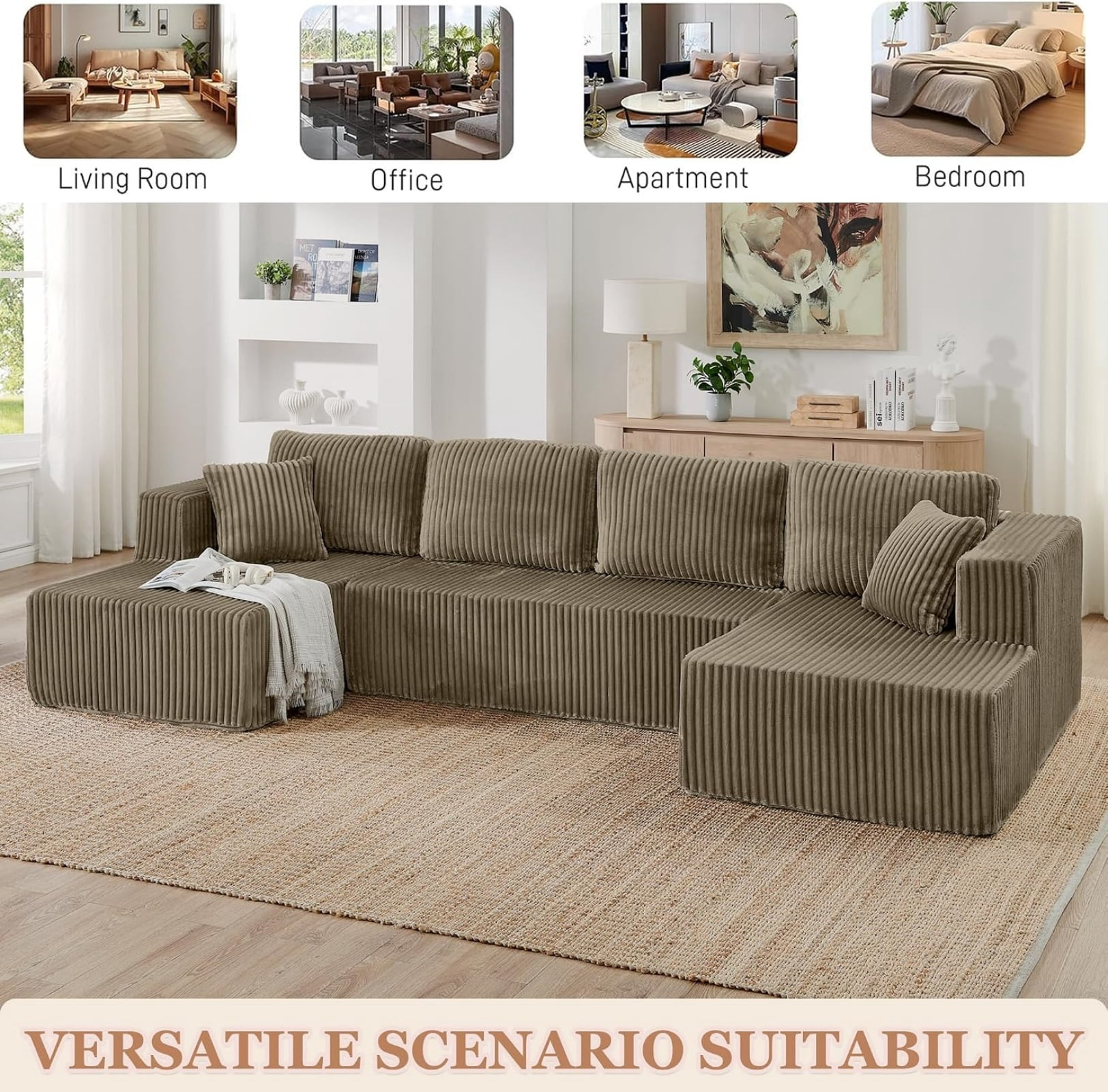 U Shape Modular Sectional Sofa with Chaise, Modern Minimalist Corduroy Couch with Sleeper Design, Comfy Space-Efficient Modular Sofa Set for Living Room, Apartment