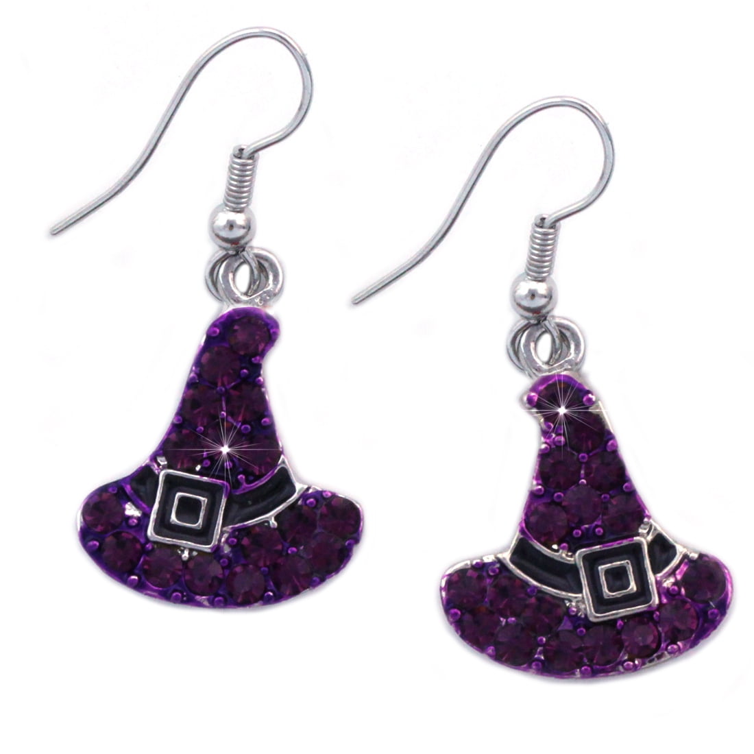 Halloween Black Cat in a Witches Hat Earrings 925 Sterling Silver