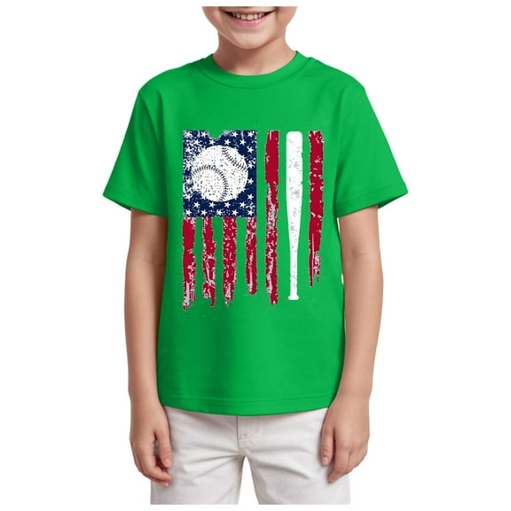 Kogui Kids 4th of July Shirts Boys American Flag T-Shirt Toddler Patriotic Top Short Sleeve Cotton Tees Clothes (Green,11-12 Years)
