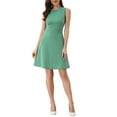 thumbnail image 4 of Vestido sin mangas de corte ajustado y acampanado de cuadros houndstooth para mujer, por encima de la rodilla, color verde, 4 of 6