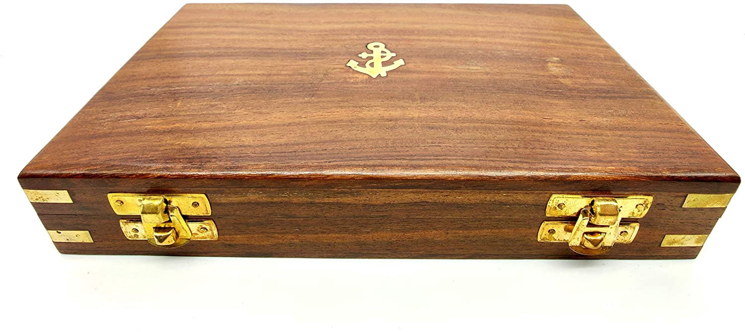 5MOONSUN5's Proportional Divider Set of 5, Full Brass dividers with Executive Wooden Box, Single Handed 8" Brass Navigational Dividers Compass Set for Maritime, Naval, Geometry and Drafting
