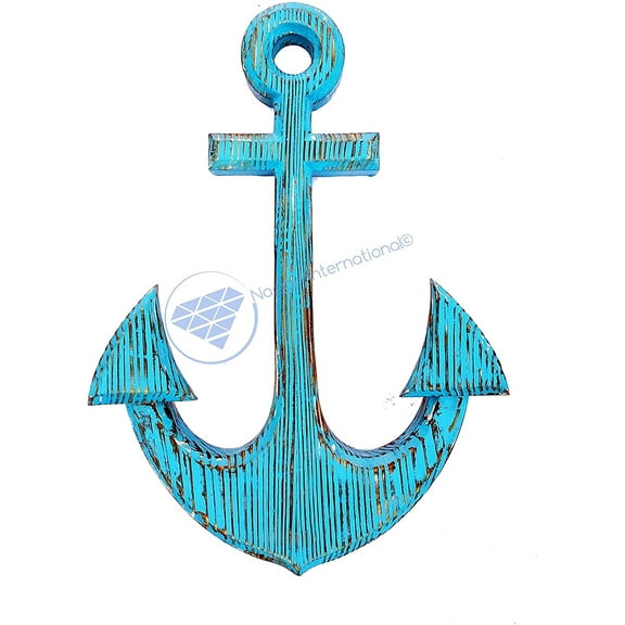 Nagina International Nautical Pine Wood Hand Crafted Sailor's Ocean Blue Captain's Ship Anchor - Home Decor - Pirate Nursery Gift