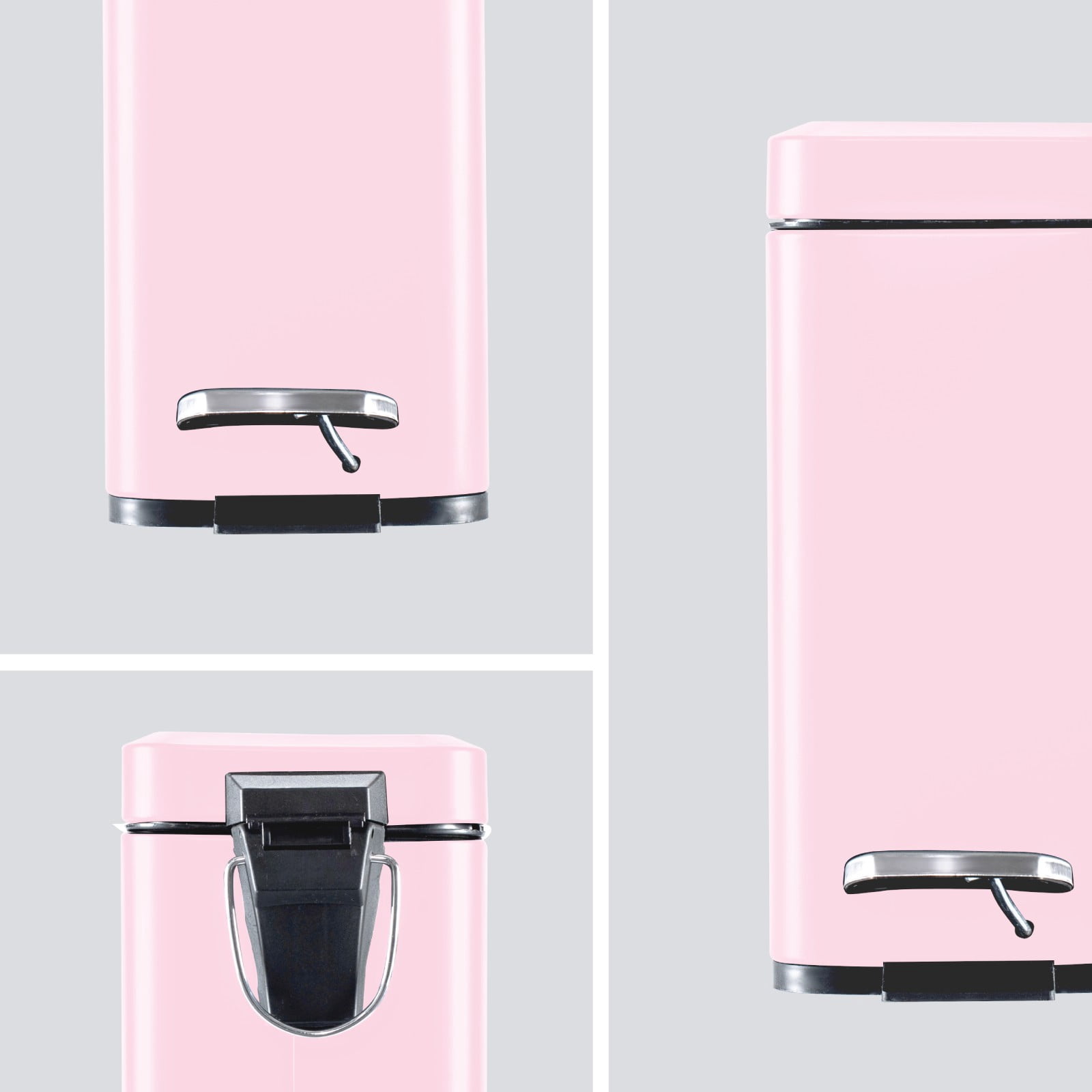Home Zone Living 1.3 Gallon Slim Stainless Steel Trash Can with Step On Pedal and Soft Close Lid, Pink