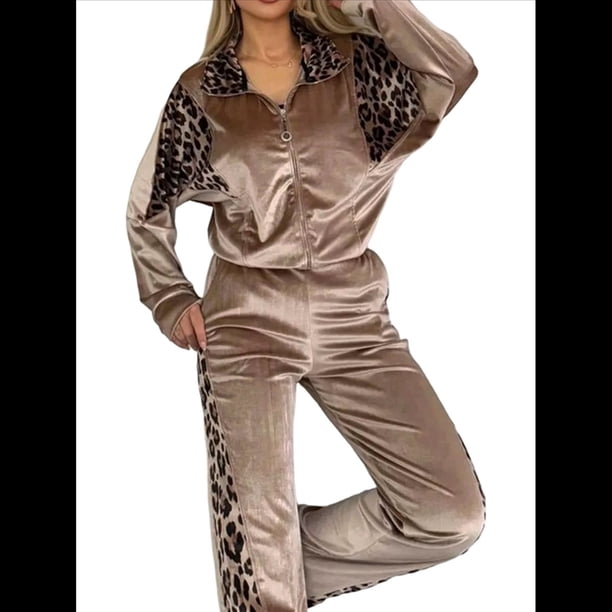 Chándal de 2 Piezas con Capucha y Cremallera para Mujer, de Larga, Ajustado, con Pantalones Largos, Informal, de Color Liso. Caqui XXXL