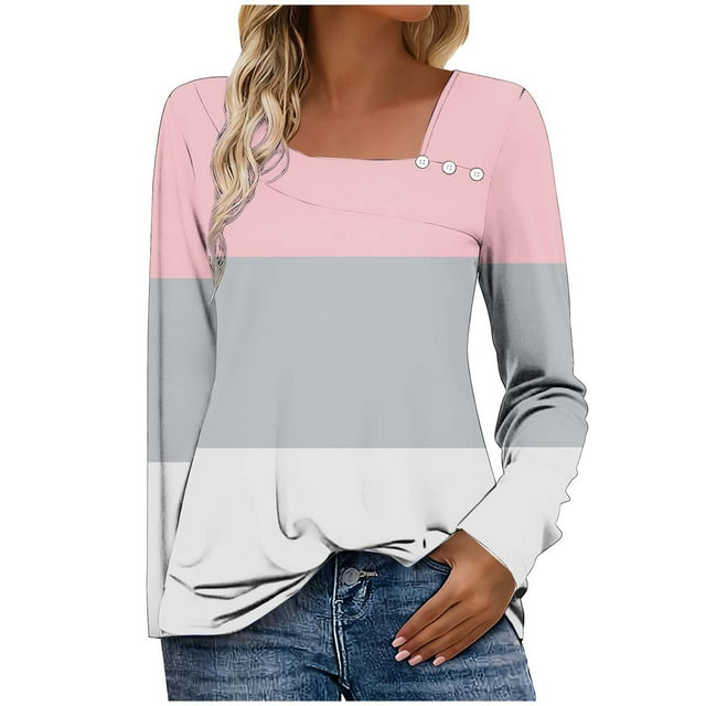 HAiming Blouse à Manches Longues Décontractée pour Femmes Grande Taille, Col Carré, Boutons, Printemps Automne