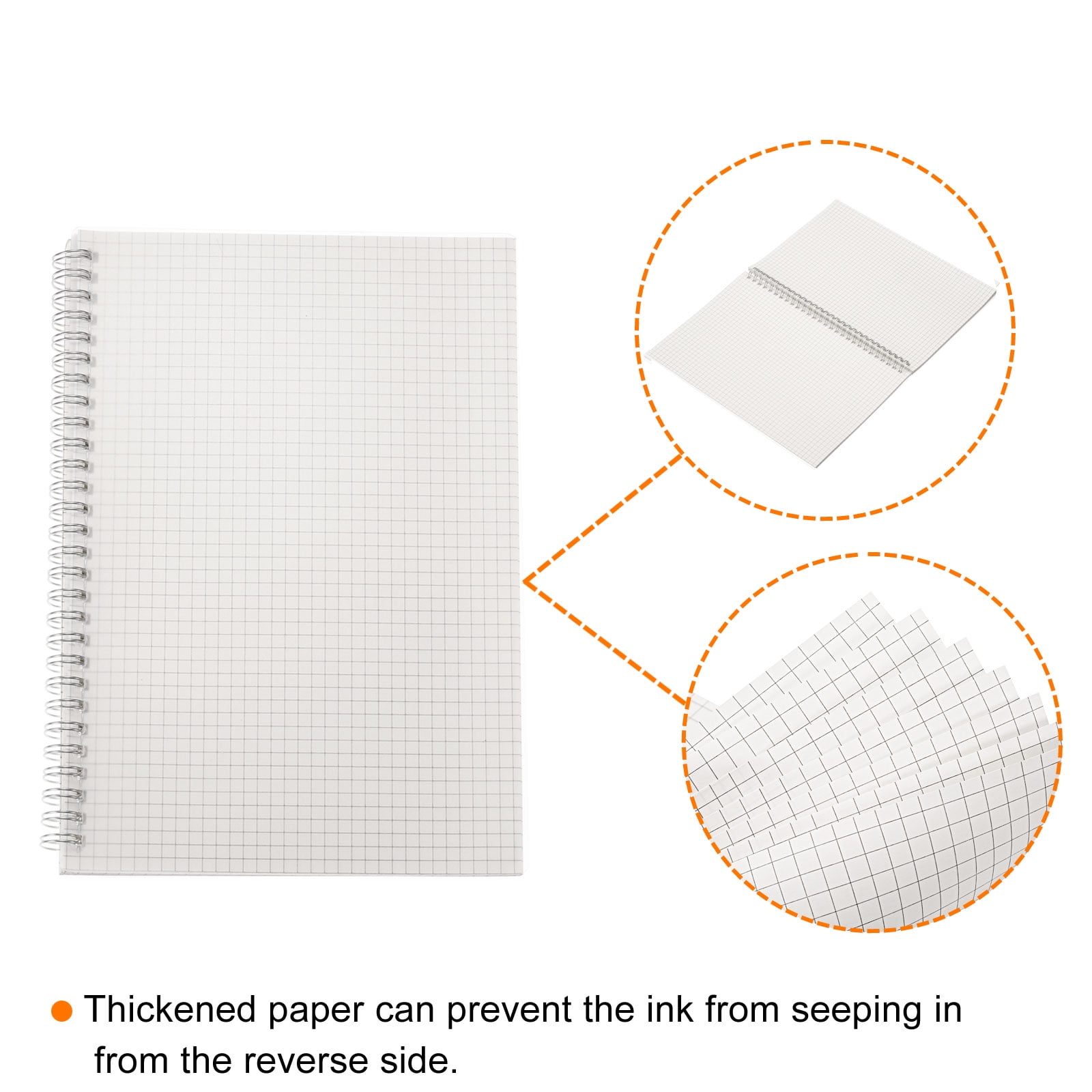 B5 Graph Clear Hardcover Spiral Notebooks 80 Sheets/160 Pages Grid Paper, 2 Pack