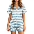 thumbnail image 2 of Satin Pajamas for Women Striped 2 Piece Collared Button Down Silk Tops and Loose Soft Comfy Shorts, S, 2 of 6