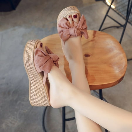 

Alueeu Women s slipper Womens Fashion Wedges Open Toe Butterfly-Knot Beach Shoes Roman Slippers Sandals