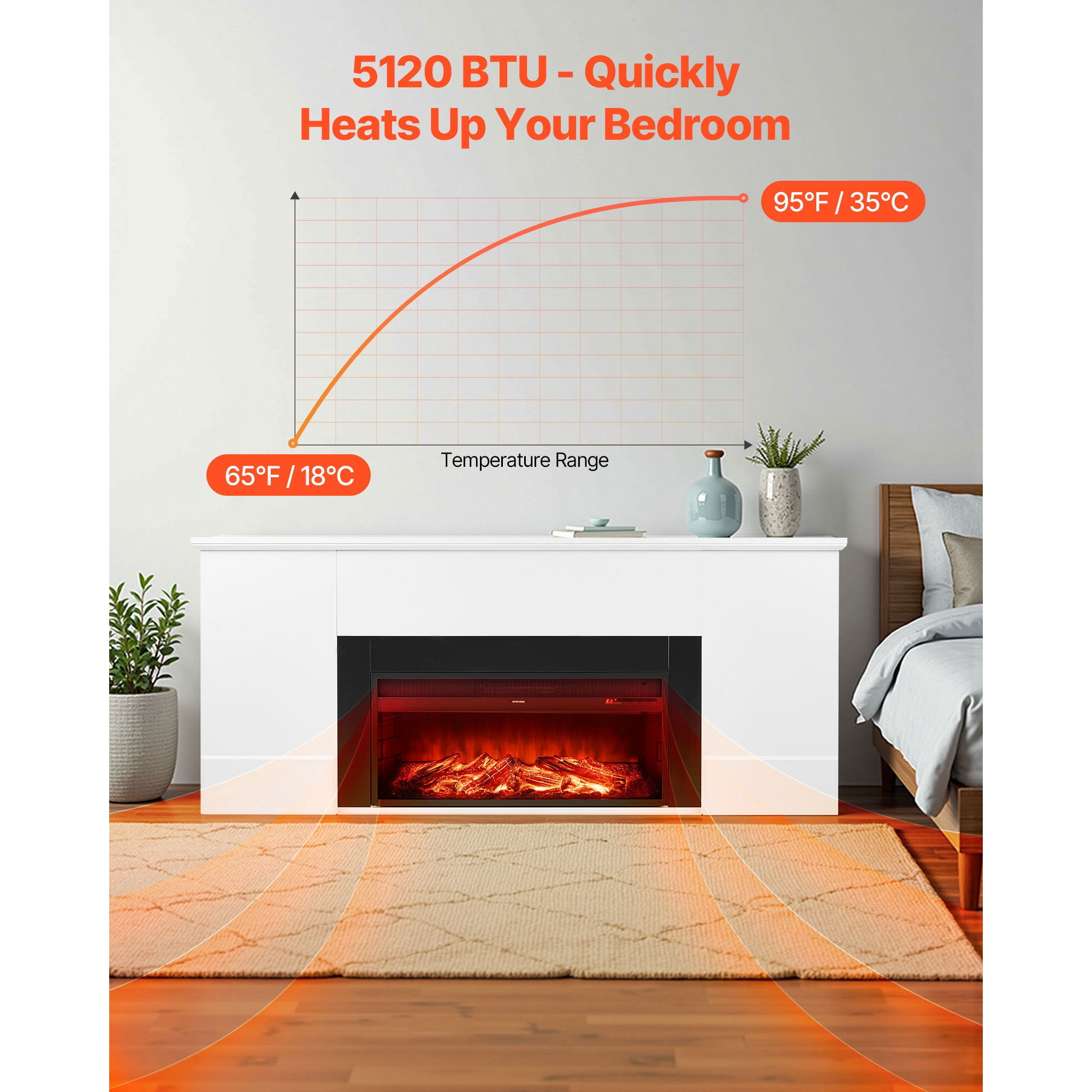 KFFKFF 75-Inch Freestanding Electric Fireplace with Mantel, 1500W Heater, Adjustable Flames, Timer, Remote Control, Overheat Protection, Ideal for Living Room or Bedroom, White