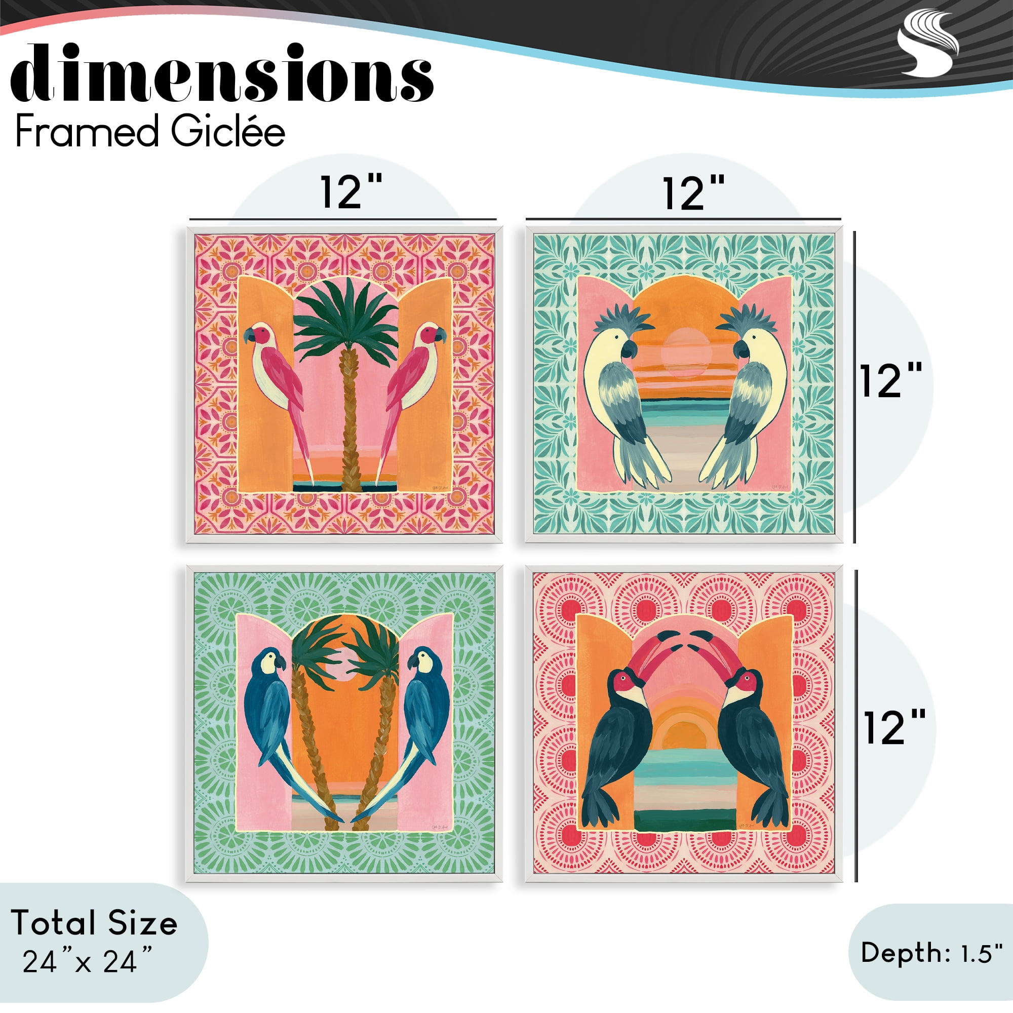 Stupell Industries Patterned Twin Bird Symmetry 4 Piece White Framed Giclee Art Set, design by Yvette St. Amant