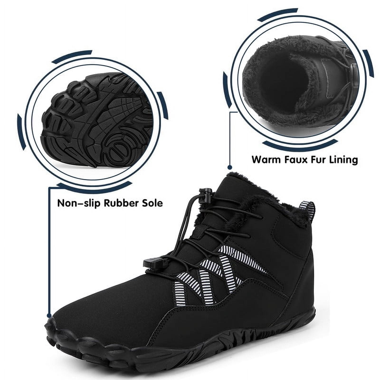 Stepedia Women's Men's Wide Toe Box Winter Snow Boots Barefoot Waterproof Hiking Shoes, Black 10.5 Women/9.5 Men