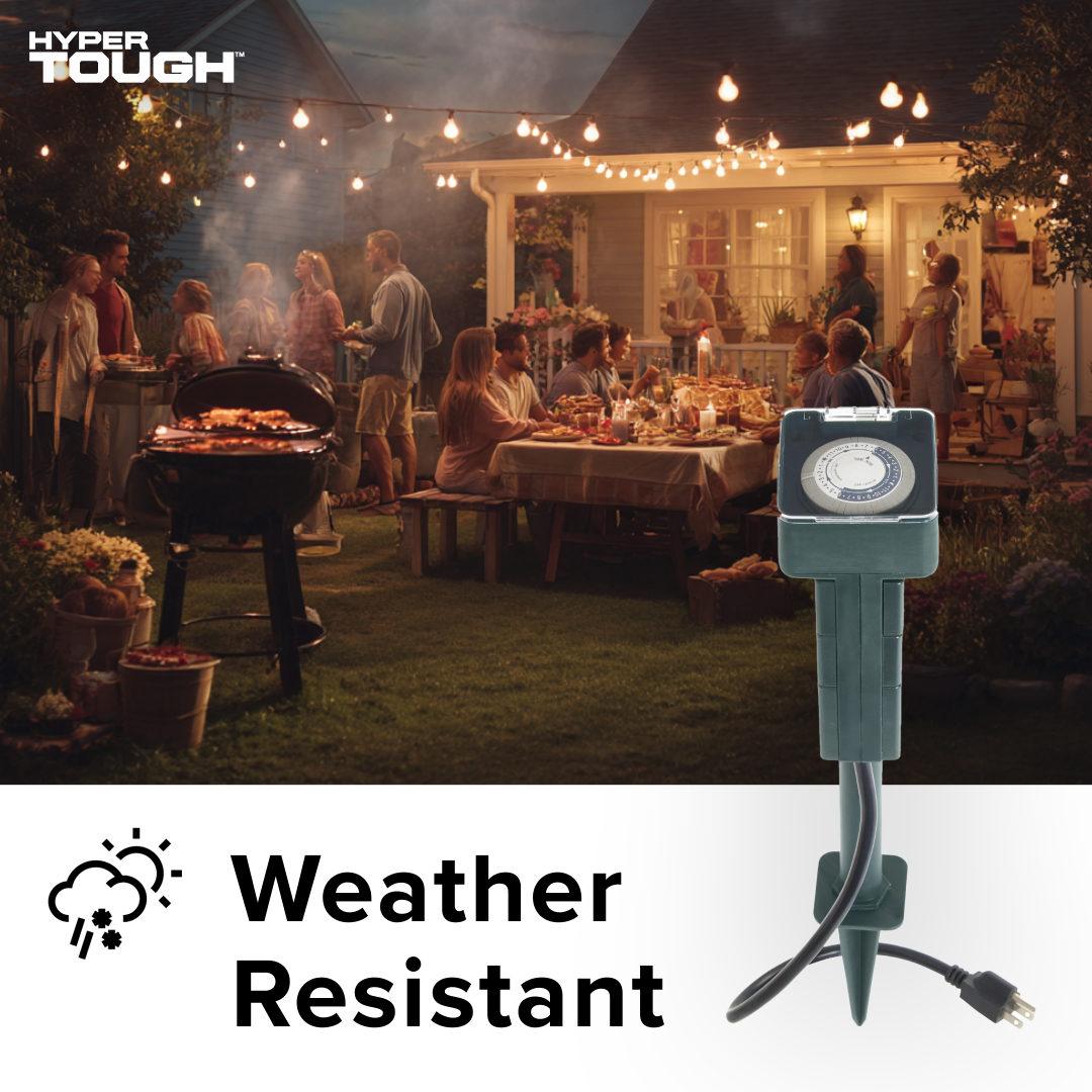 Hyper Tough Stake Timer with 6 Grounded Outlets, Green photo 7