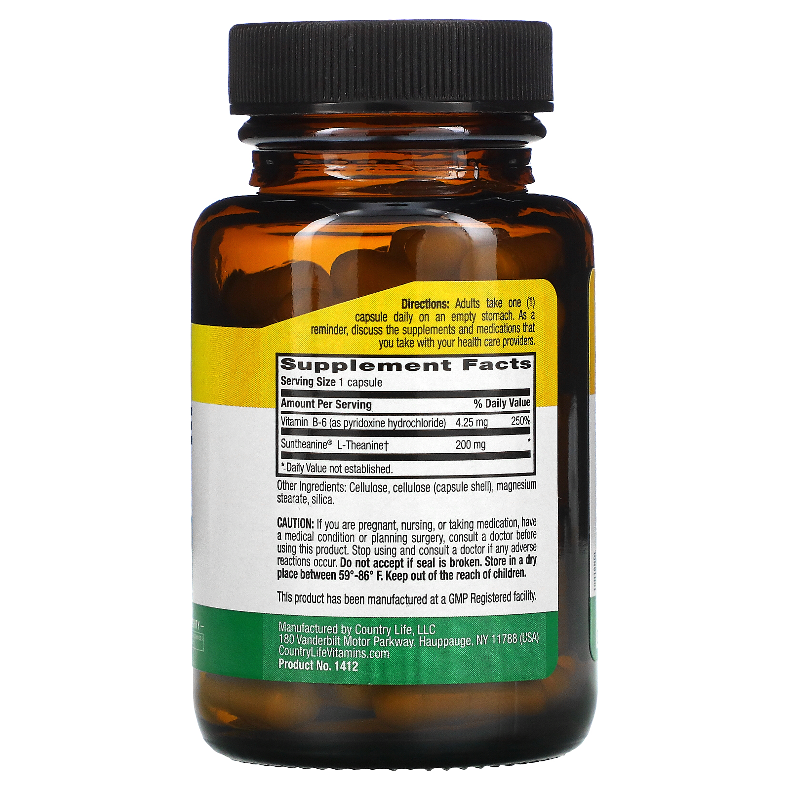 Country Life L-Theanine, 200 mg, 60 Vegan Capsules
