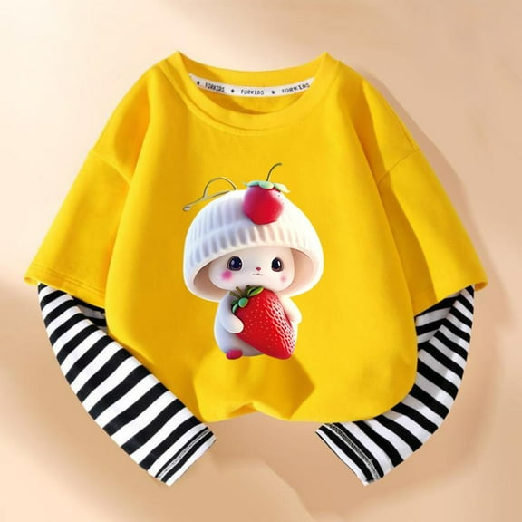 Toddler Girl T-Shirt Striped Patchwork Long Sleeve Tees Spring Tops 2-11 Years Valentines Day Tshirts (2-3 Years, Yellow 02)
