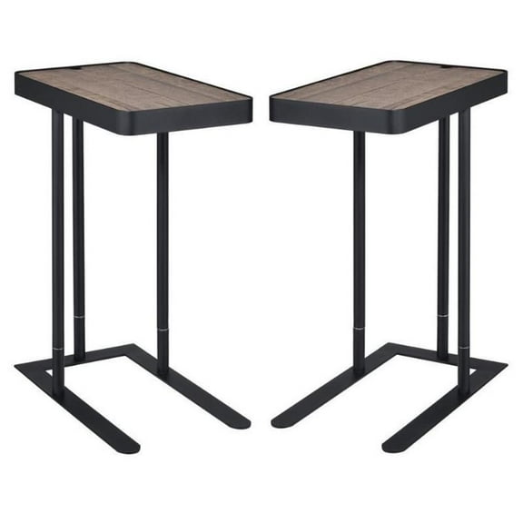 Home Square Industrial Metal Adjustable Side Table in Sand Black - Set of 2