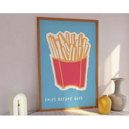Fee Me And Tell Me I'M Pretty Print, Art, Blue And Pink Kitchen Decor, Foodie Art Poster, Cute Trendy Wall Art Wall Art, Modern Wall Decor, 24x36 UNFRAMED