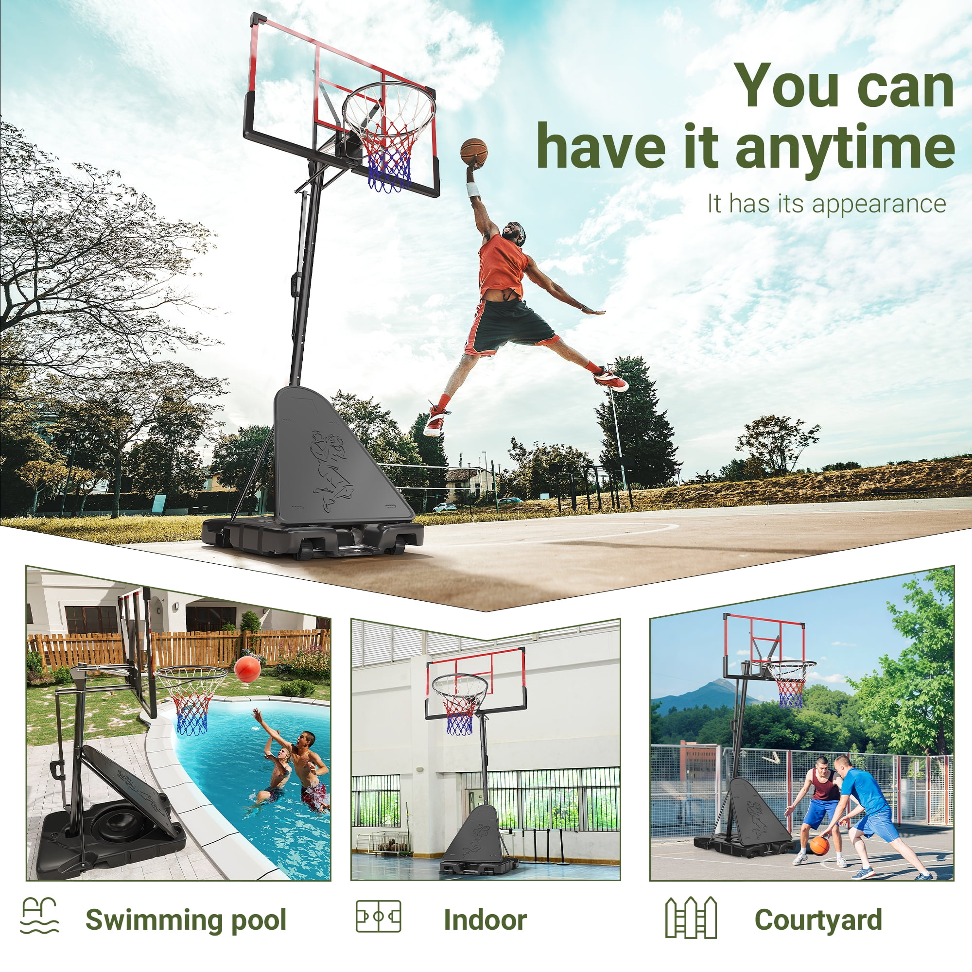 MUCHANT Portable Basketball Hoop, 4.4-10FT Adjustable Kids Basketball Goal System with 45’’PC Shatterproof Backboard for Outdoor Indoor