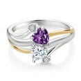 thumbnail image 2 of Gem Stone King 925 Silver and 10K Yellow Gold 2 Heart Promise Couple Engagement Mother Lab Grown Diamond Ring Amethyst Moissanite (0.86 Cttw, Size 8), 2 of 3