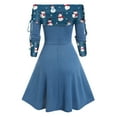 thumbnail image 3 of Lilgiuy Women Autumn Christmas Printing Causal Off-The-Shoulder Button Long Sleeve Vacation Dress Blue 2022 Fall Winter, 3 of 4