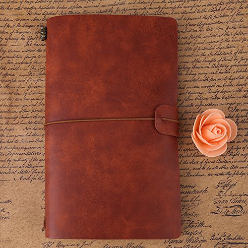 PU Leather Travel Diary Notebook, Classic Personalized Journal Diary Refillable Notepad for Men and Women(Brown)