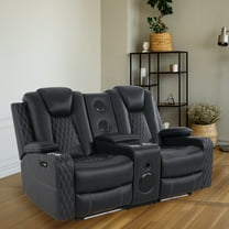 Naomi Home Chicago Corner Loveseat Sofa Black Air Leather, Reclining Sofa with Console, Cup Holders, USB Ports, Pillow Top Armrests & Split Back Design, Modern Air Leather Living Room Couch