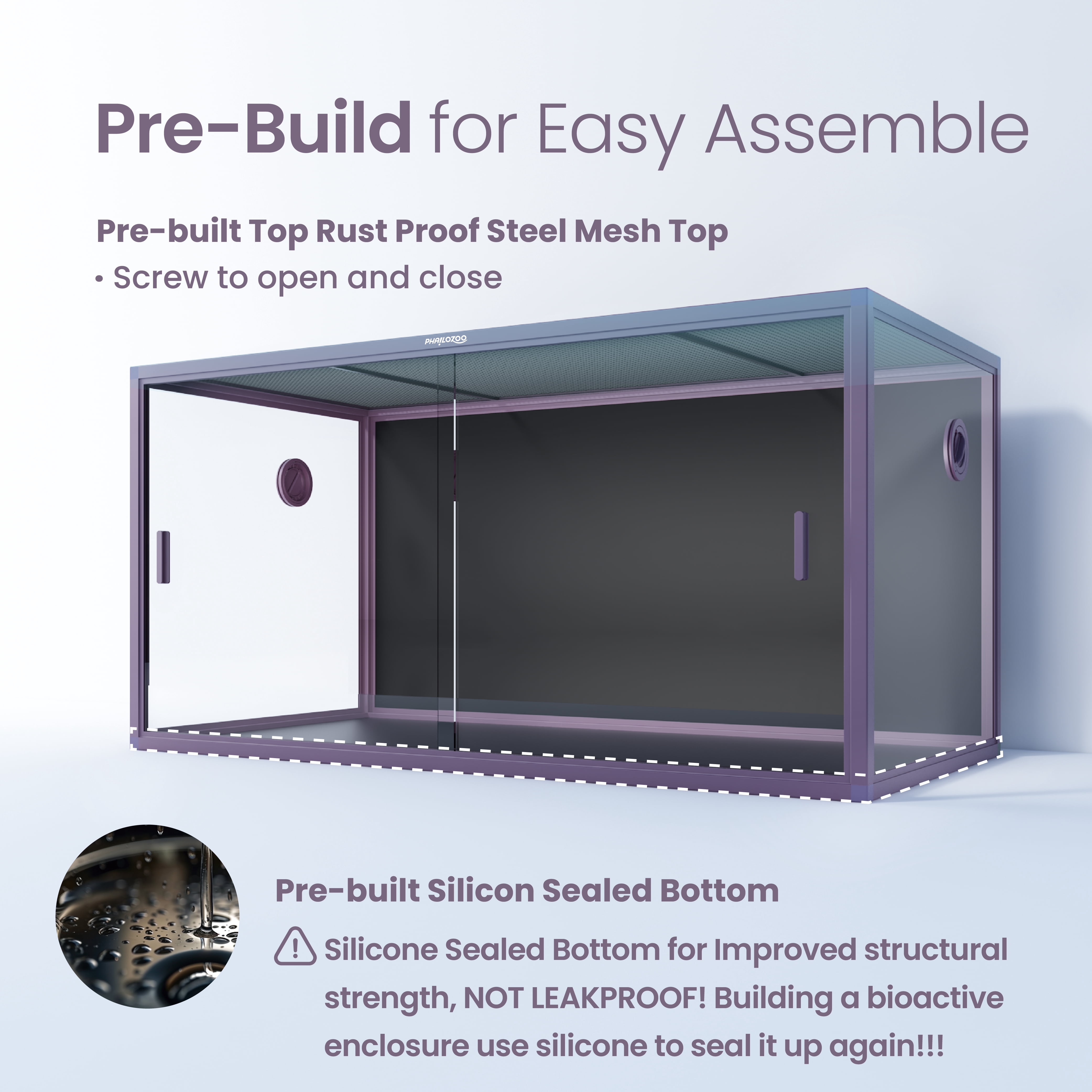 Phailozoo 120-Gallon Front Opening Terrarium for Pets with Bioactive Substrate and Ventilation