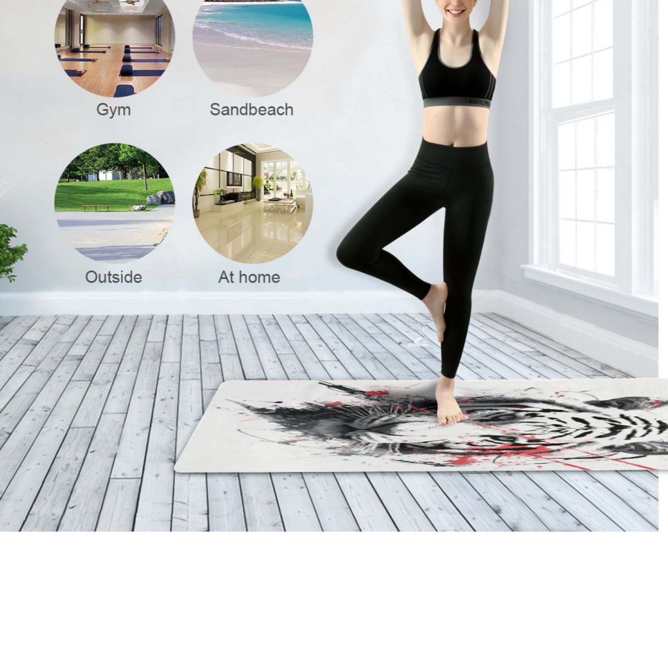 BZSMCE Yoga Mat Women Fitness Mat White Tiger Pattern