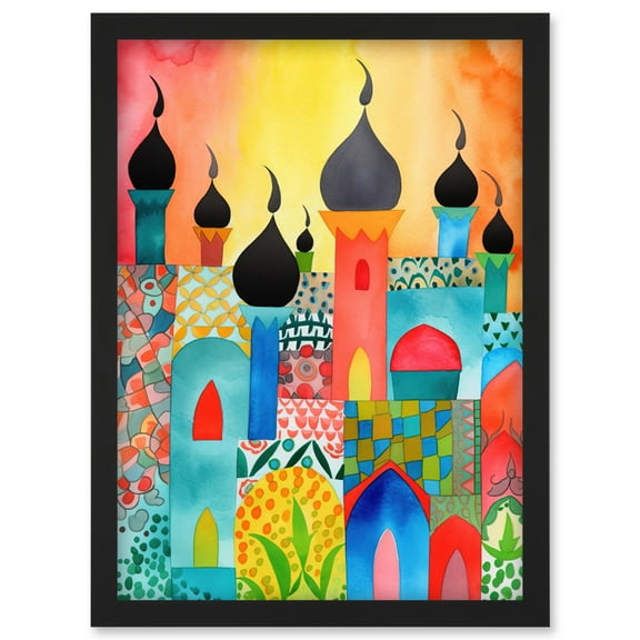 Abstract Islamic Cityscape Folk Art Artwork Framed Wall Art Print A4
